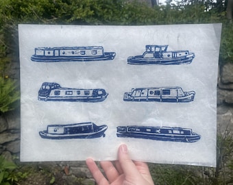 Canal Boats Linocut Print