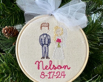 Custom Embroidered Wedding Ornament: Personalized Bride & Groom Gift