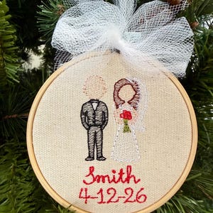 Custom Embroidered Wedding Ornament: Personalized Bride & Groom Gift image 5