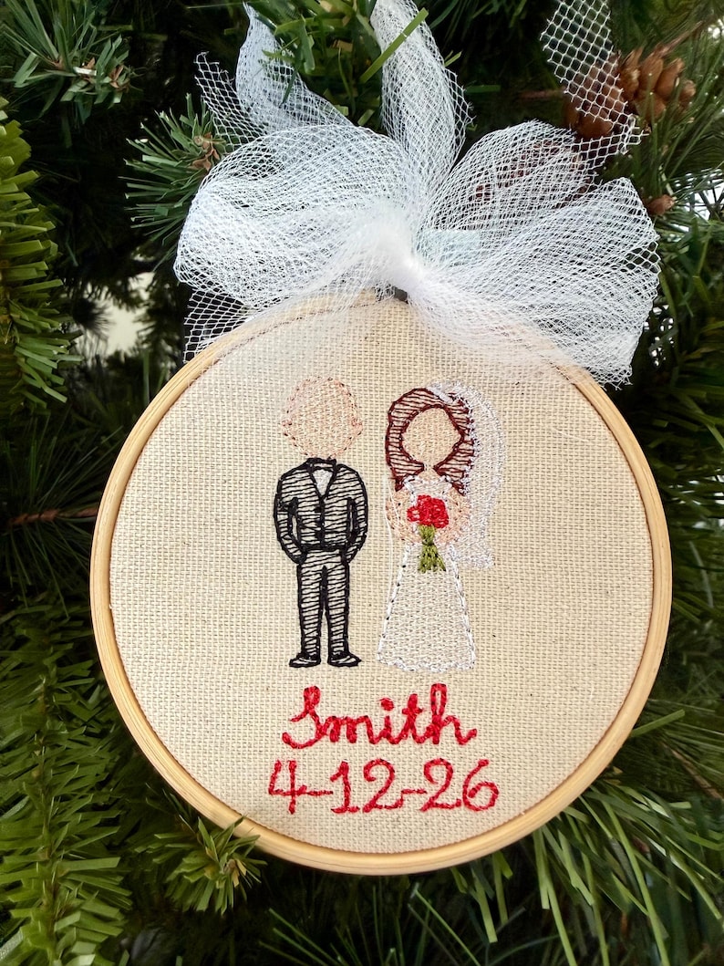 Custom Embroidered Wedding Ornament: Personalized Bride & Groom Gift image 5