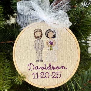 Custom Embroidered Wedding Ornament: Personalized Bride & Groom Gift image 4