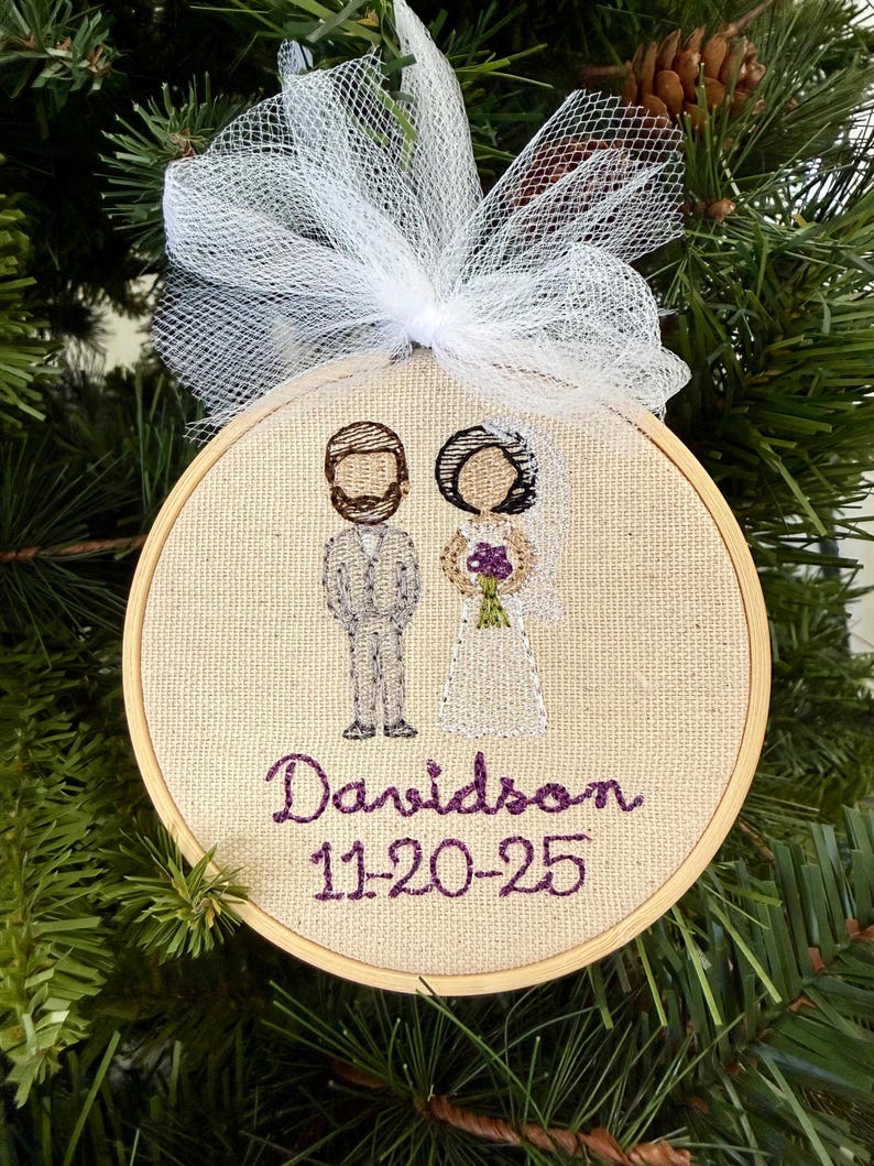 Custom Embroidered Wedding Ornament: Personalized Bride & Groom Gift image 4