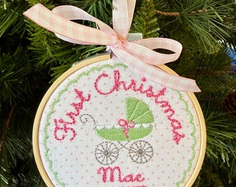 Custom Embroidered Baby’s First Christmas Ornament: Personalized Baby Gift