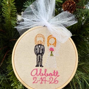 Custom Embroidered Wedding Ornament: Personalized Bride & Groom Gift image 3