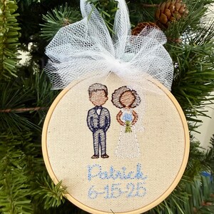 Custom Embroidered Wedding Ornament: Personalized Bride & Groom Gift image 2