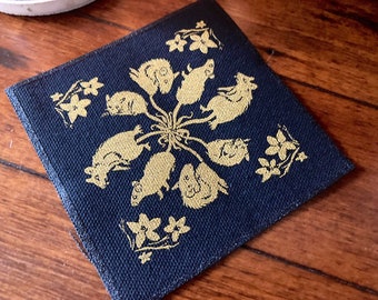 Rat King- gold screen print fabric patch 10x10cm- goth, rat lover gift, punk, skull, occult, satanic, patches for jackets, plague, sow on
