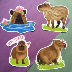 Capybara 10cm Vinyl Sticker Set- guinea pig lover, gift set, laptop decal, cute stationary, cavy, animal, rodent, cute stickers, art