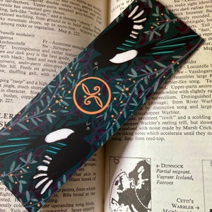 Two for Joy- 55x148mm bookmark! Magpie lover, book accessories, double sided, garden bird pattern, heraldic, folklore