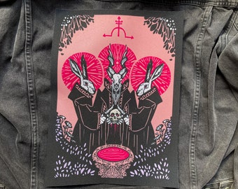 Bloodletting back patch-   Goat and hares  - sow on back patch, occult patch, horror art, Memento Mori, Rabbits, battle jacket, witchy