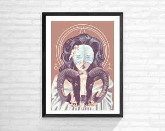 Bride of Satan- Horror art Print, 2 sizes, A3 poster, A4, pastel goth, creepy art, horror poster, baphomet, witchcraft, occult, gothic decor
