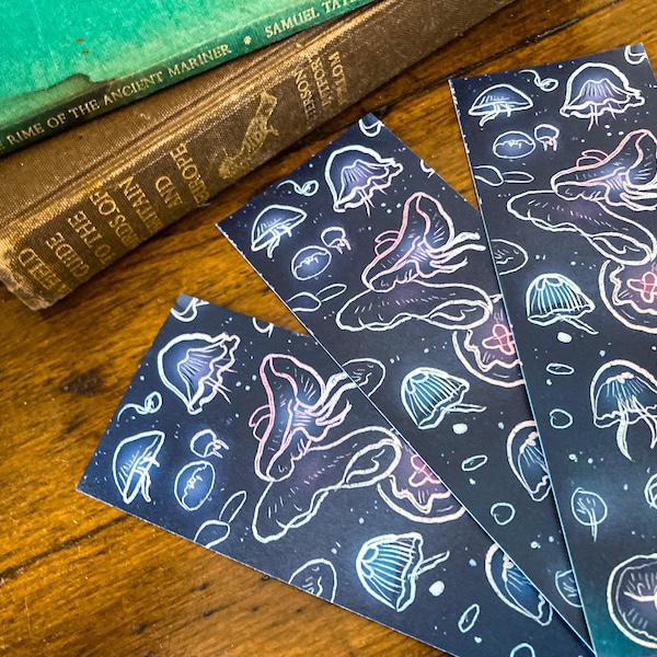 Moon Jellies 55x148mm bookmark- jellyfish lover gift, marine biology, sea life, bookmark  animal print, naturist, ocean, book accessories