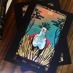 The Empress III foil tarot print- deluxe A4 art print (8x11 inches) esoteric, secretary bird, bird lover gift, occult ornithology