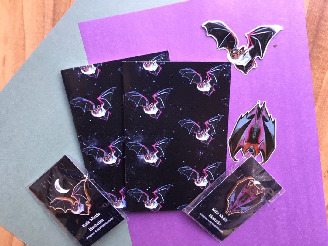 Bat Lover Gift Set A6 Notebook Stickers Bat Pin Set Etsy