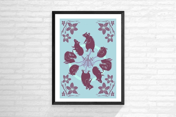 Rat King A4 Art Print- Hellebore, Goetia sigil, Barbus, Rat Lover Gift, Occult Art, Horror, Rodents, Ghost BC, Mice, gothic decor, Owner