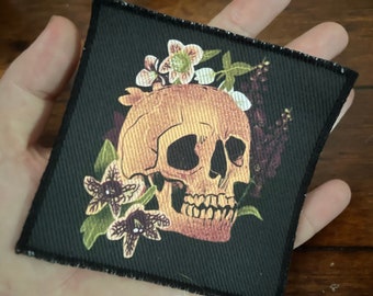 Baneful herbs skull 10x10 patch- gothic style, battle jacket, skull patch, horror art, poisonous plants, punk, goth accessories, memento
