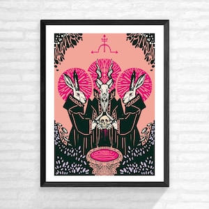 Impresión artística de ritual de derramamiento de sangre (2 tamaños): decoración gótica, impresión de terror, gótico pastel, cabra, liebres, satánico, pagano, regalo oculto