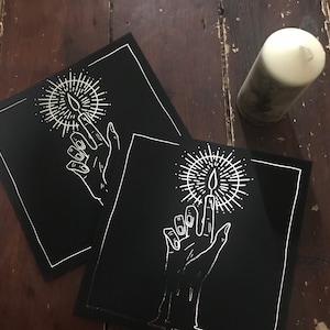 Hand of glory - silver foil square print (21x21cm) gothic art, Halloween, witch, solstice, occult art, witch, horror art, satanic, dark art