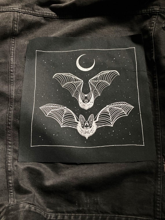 Midnight Bats Silver Screen Print Back Patch Goth, Punk, Skull