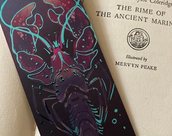 Deluxe turquoise foil rock lobster bookmark (148x 52cm) lighthouse, book lover gift,  scuba gift, ocean, sealife, book nook, water, cute