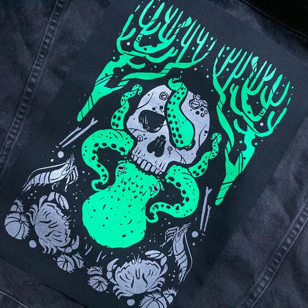 Ocean’s bounty screen printed XL Back Patch- Gothic accessories, occult, octopus, piratecore octopus gift, horror, tentacles, kraken, skull