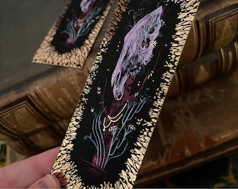 Horse Skull bookmark 55x148mm- rose gold foiled bookmark! occult, perfect gift for book lovers! Gothic, horror, double sided, folklore