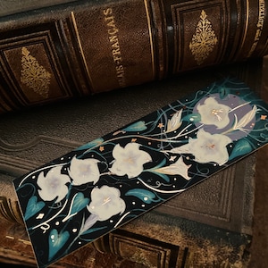 Deluxe gold foil Moon Flower bookmark (148x 52cm) gold painted edges, gothic accessories, book lover gift, horror, pastel goth, botanical