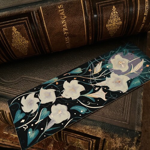 Deluxe gold foil Moon Flower bookmark (148x 52cm) gold painted edges, gothic accessories, book lover gift, horror, pastel goth, botanical