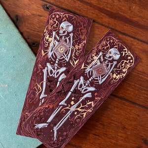 The Librarian deluxe bookmark (148x 52cm) gold painted edges, gothic accessories, book lover gift, horror, occult art, skeleton, skull