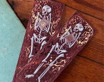The Librarian deluxe bookmark (148x 52cm) gold painted edges, gothic accessories, book lover gift, horror, occult art, skeleton, skull