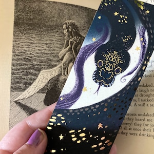 Deluxe gold foil snake bookmark (148x 52cm) gold painted edges, gothic accessories, book lover gift, horror, pastel goth, python, snakes