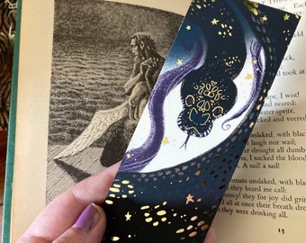 Marcador de página de luxo em formato de cobra, folha de ouro (148 x 52 cm), bordas pintadas de ouro, acessórios góticos, presente para amantes de livros, terror, gótico pastel, píton, cobras