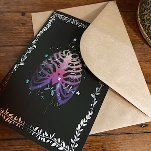 Liebe im Käfig - A5 deluxe folierte Grußkarte - innen blanko - Valentinstag, grusel, gothic, goth, Skelette, Totenkopf, Emo, Love