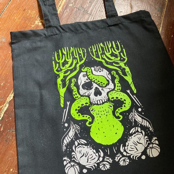 Ocean’s bounty screen printed 100% Cotton tote bag- Gothic accessories, occult, octopus, shopper, octopus gift, horror, tentacles, kraken