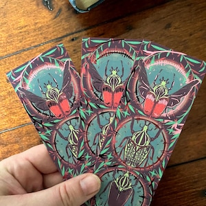 Goliath beetle deluxe foiled bookmark (148x 52cm) pink painted edges, accessories, book lover gift, etymology art, bug gifts, nature art