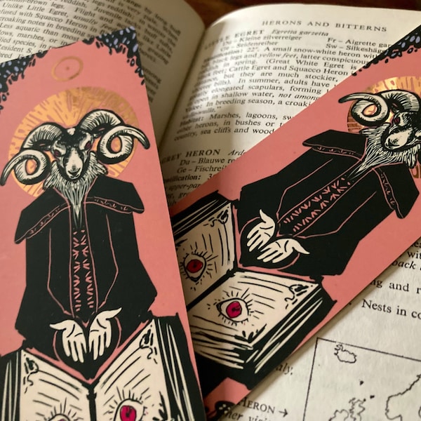 Keeper of Records 55x148mm- rose gold foiled bookmark! occult, rams head, - perfect gift for book lovers! Gothic, horror, baphomet, alchemy