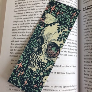 Nature&#39;s Garden Bookmark 55x148mm- victorian style Skulls, Fuchsias, flowers, butterflies- perfect gift for book lovers! Gothic, horror