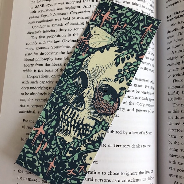 Nature's Garden Bookmark 55x148mm- victorian style Skulls, Fuchsias, flowers, butterflies- perfect gift for book lovers! Gothic, horror