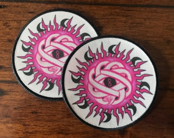 Ouroboros snake - iron on patch 8x8cm circular- goth, skull, punk, occult, satanic, patches for jackets, horror , sow on, folklore, eternity