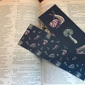 All things slimy Bookmark 55x148mm- victorian style- frogs, moss, mushrooms, fungus, book lover gift, biology, snail, animal print, naturist