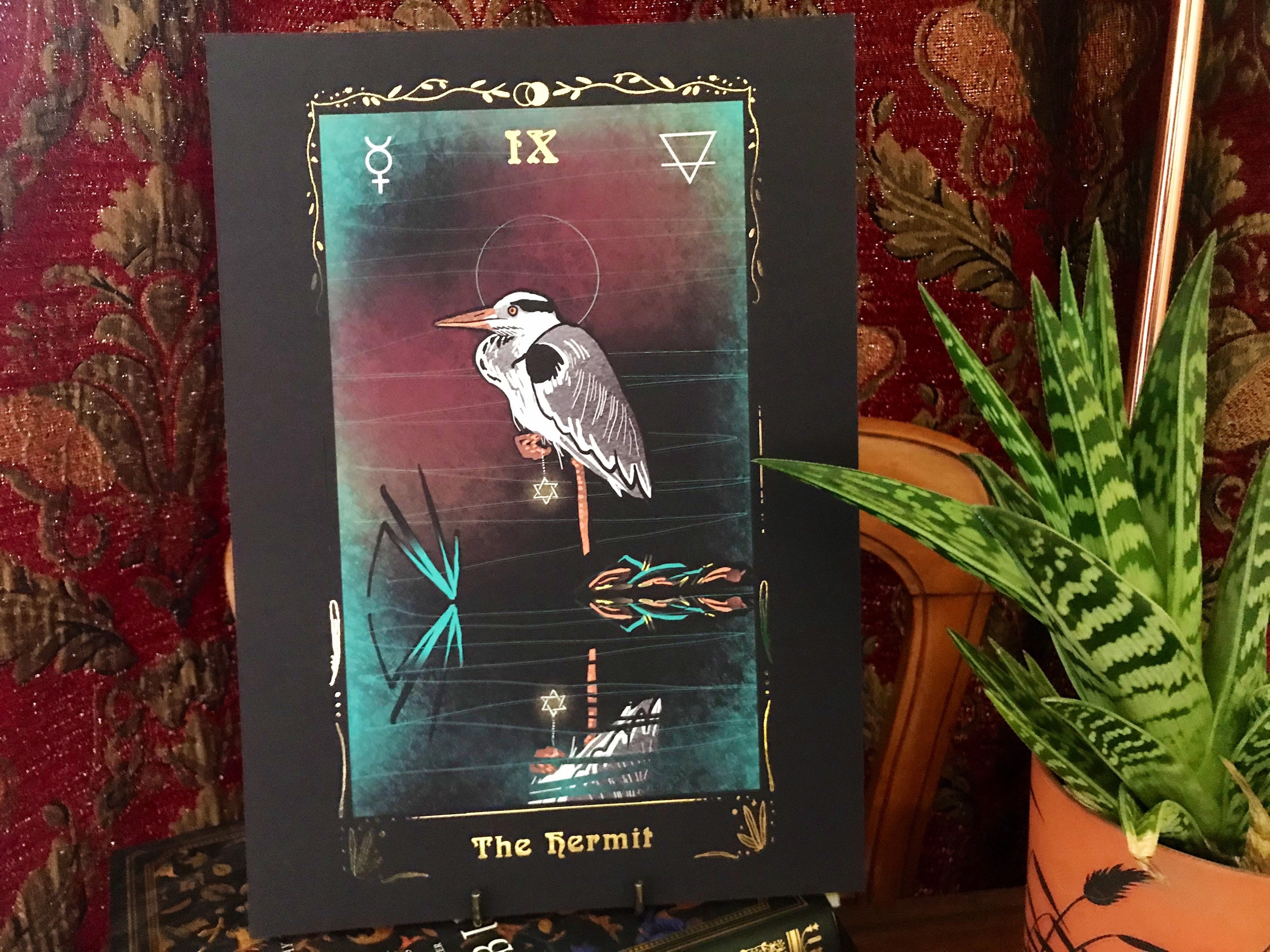 The Hermit IX Foil Tarot Print- Deluxe A4 Art Print (8x11 Inches