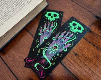Main de gloire - marque-page de luxe (148 x 52 cm) bords peints en vert, accessoires gothiques, cadeau pour amoureux des livres, horreur, art occulte, remplissage de bas