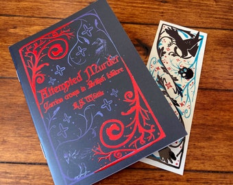 Attempted Murder- crow zine and bookmark set! 20 page illustrated zine- red foiled cover, bird lover gift, corvids, corvidae, witch