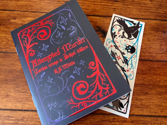 Attempted Murder- crow zine and bookmark set! 20 page illustrated zine- red foiled cover, bird lover gift, corvids, corvidae, witch