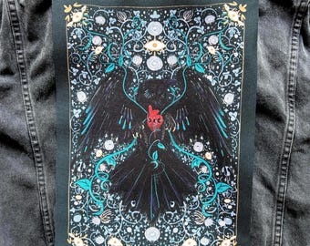 Raven ritual back patch - sow on back patch, occult patch, horror art, Memento Mori, Rabbits, battle jacket, witchy, crow lover gift, birds
