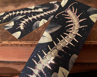 Deluxe leggy boy centipede bookmark (148x 52cm) gold painted edges, gothic accessories, book lover gift, snails, slugs, bugs, goblincore