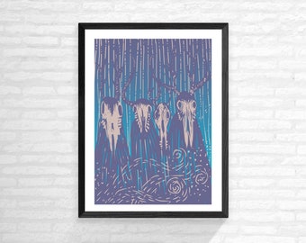 Wendigos in the snow, A5 matte horror print, horror art, pastel goth, occult, folklore