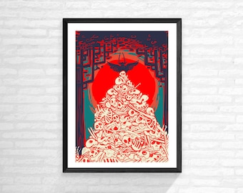 Skull Mountain, occult ritual illustration- horror poster, available in 2 sizes A4, A5