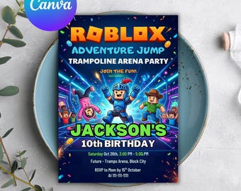 Roblox Trampoline Arena Birthday Invitation (Digital Download)