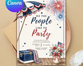 4th of July Party Invitation, Patriotic Summer Pool Party Template (Digital Download)