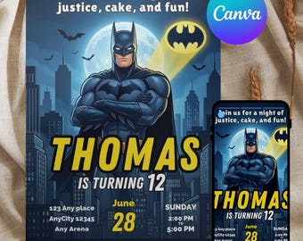 Bat Hero Birthday Invitation: Comic Superhero Party (Canva Template)
